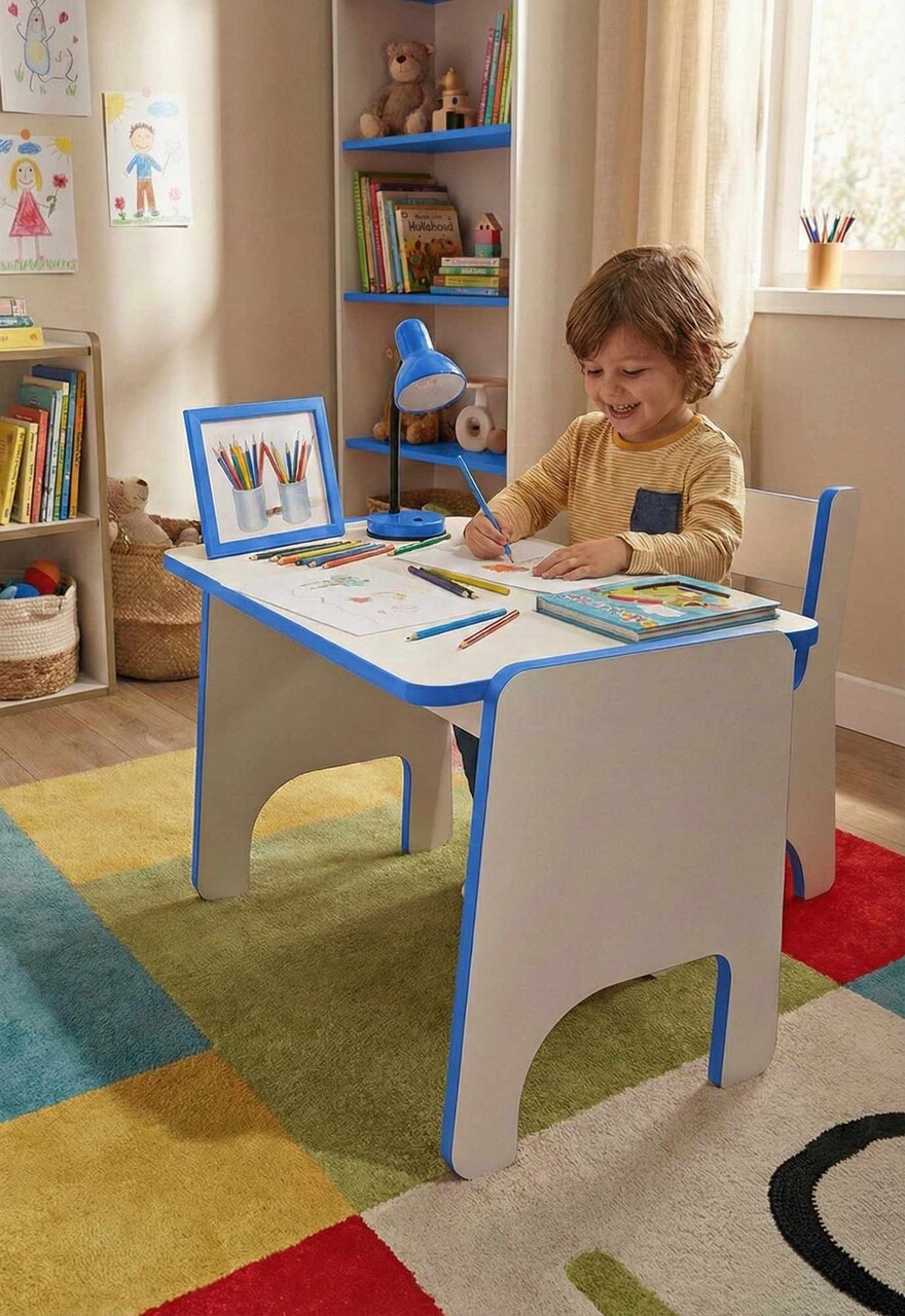 Set masa si scaun pentru copii, Hanah Home, Artmtktbchrset, Albastru/Alb - imagine 5
